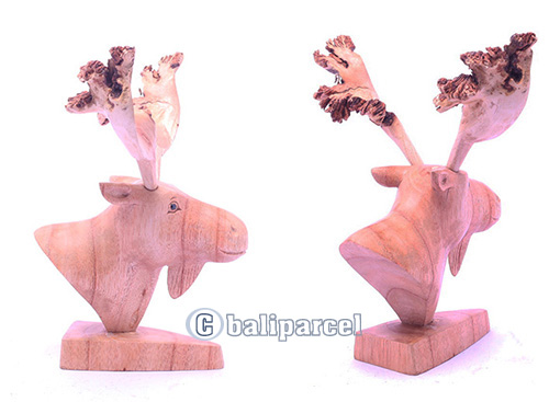 Wooden Deer Head, Handmade From Suar Wood