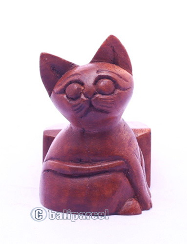 Wooden Door Stop With Cat Carving, Made From Albesia Wood