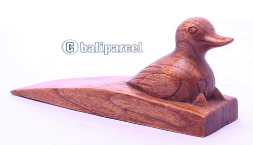 Wooden Door Stop With Duck Carving, Made From Albsia Wood