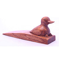 Wooden Door Stop With Duck Carving, Made From Albsia Wood