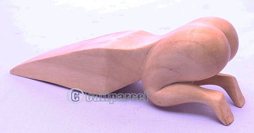 Wooden Door Stop Abstract Carving, Made From Waru Wood