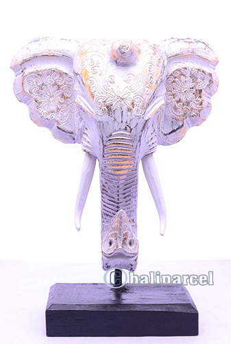 Wooden Wallhanging Elephant Head With Stand, Handmad From Albesia Wood