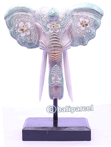 Wooden Wallhanging Elephant Head With Stand, Handmad From Albesia Wood