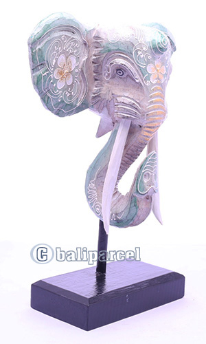 Wooden Wallhanging Elephant Head With Stand, Handmad From Albesia Wood