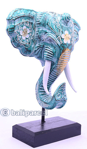 Wooden Wallhanging Elephant Head With Stand, Handmad From Albesia Wood