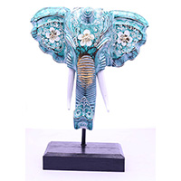 Wooden Wallhanging Elephant Head With Stand, Handmad From Albesia Wood