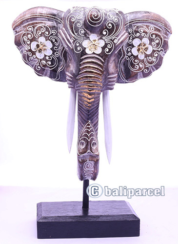 Wooden Wallhanging Elephant Head With Stand, Handmad From Albesia Wood