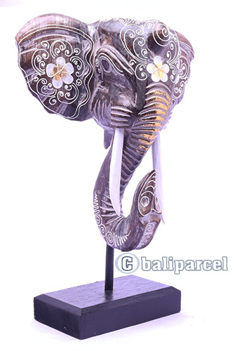 Wooden Wallhanging Elephant Head With Stand, Handmad From Albesia Wood