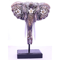 Wooden Wallhanging Elephant Head With Stand, Handmad From Albesia Wood