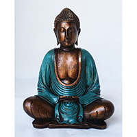 Resin Meditation Buddha, Untique Blue