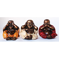 Resin Happy Buddha Set Of 3, Untique Orange, Untique Cream, Untique Red