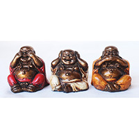 Resin Happy Buddha Set Of 3, Untique Orange, Untique Cream, Untique Red