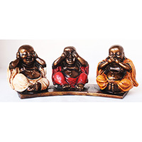 Resin Happy Buddha, Untique Cream, Red, Orange