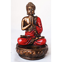 Resin Buddha With Candle Holder, Untique Red