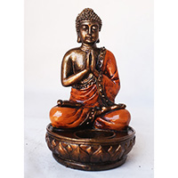 Resin Buddha With Candle Holder, Untique Orange