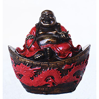 Resin Happy Buddha, Untique Red