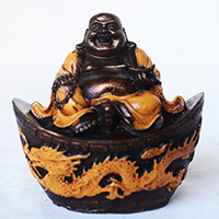 Resin Happy Buddha, Untique Orange