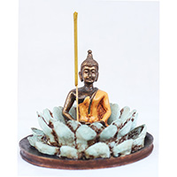 Resin Flower Buddha Stone, Untique Orange And Turquoise