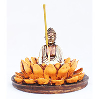 Resin Flower Buddha Stone, Untique Cream And Orange
