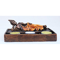 Resin Buddha With Candle Holder, Untique Orange