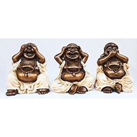 Resin Happy Buddha Set Of 3, Untique Cream