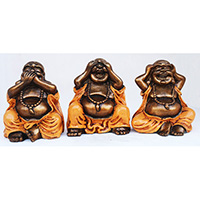 Resin Happy Buddha Set Of 3, Untique Orange