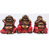 Resin Happy Buddha Set Of 3, Untique Red