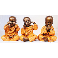 Resin Buddha Solin Set Of 3, Untique Orange