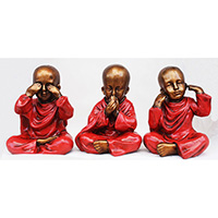 Resin Buddha Solin Set Of 3, Untique Red