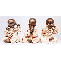 Resin Buddha Solin Set Of 3, Untique Cream