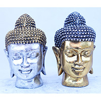 Resin Buddha Head, Untique Silver And Gold