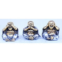Resin Happy Buddha Set Of 3, Untique Silver And Gold