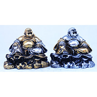 Resin Happy Buddha, Untique Silver And Gold