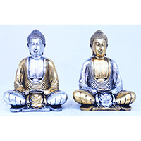 Resin Buddha, Untique Silver And Gold