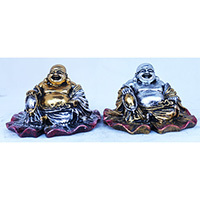 Resin Happy Buddha, Untique Silver And Gold