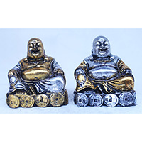 Resin Happy Buddha, Untique Silver And Gold