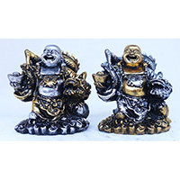 Resin Happy Buddha, Untique Silver And Gold