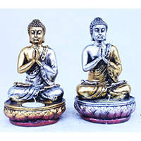 Resin Buddha With Candle Holder, Untique Silver And Gold