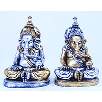 Resin Ganesha, Untique Silver And Gold
