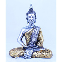 Resin Buddha, Untique Silver And Gold