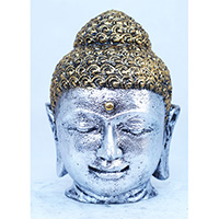 Resin Buddha Head, Untique Silver And Gold