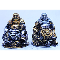 Resin Happy Buddha, Untique Silver And Gold