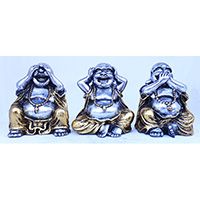 Resin Happy Buddha Set Of 3, Untique Silver And Gold