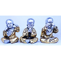 Resin Buddha Solin Set Of 3, Untique Silver And Gold