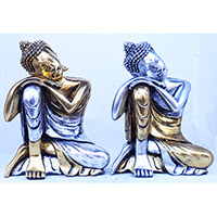 Resin Buddha, Untique Silver And Gold