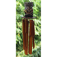 Bamboo Windchime With Owl Painted, Natural Bamboo