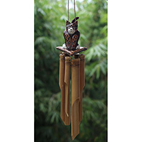 Bamboo Windchime With Cat Painted, Natural Bamboo