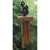 Bamboo Windchime With Gecko Painted, Natural Bamboo