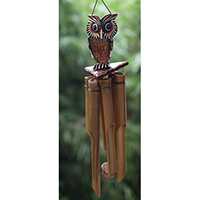Bamboo Windchime With Owl Painted, Natural Bamboo