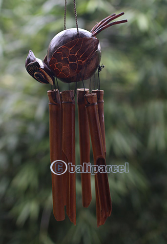 Bamboo Windchime With Owl Painted, Natural Bamboo